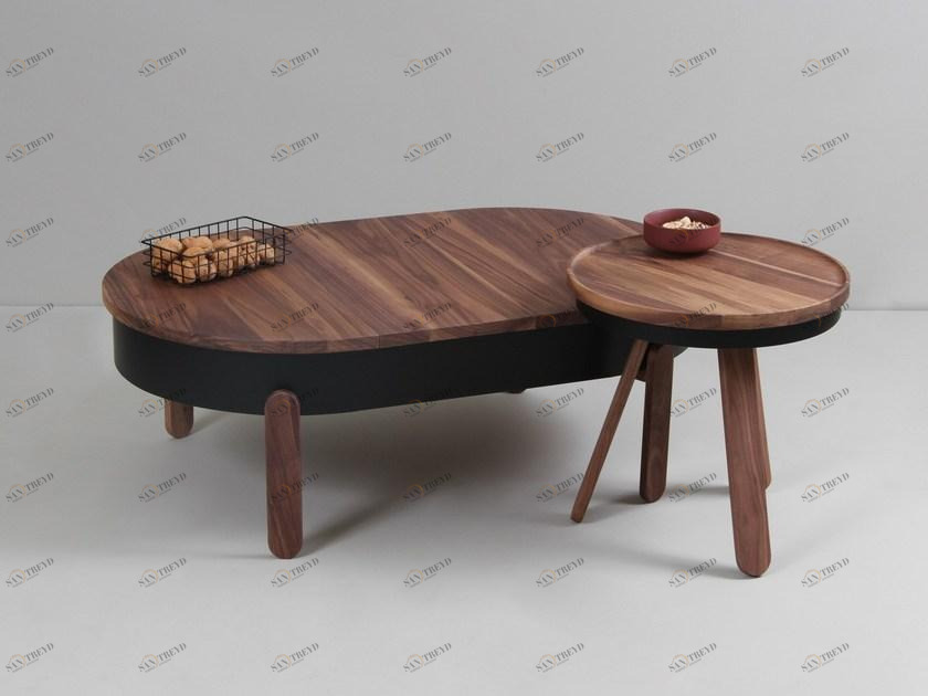 Woodendot Овальный журнальный столик из орехового дерева с вещевым ящиком для гостиной sun-id-1499238