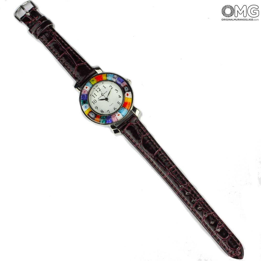 3005 ORIGINALMURANOGLASS Наручные часы Унисекс - пурпурные - миллефиори - Original Murano Glass OMG 23 см  - Вид №1