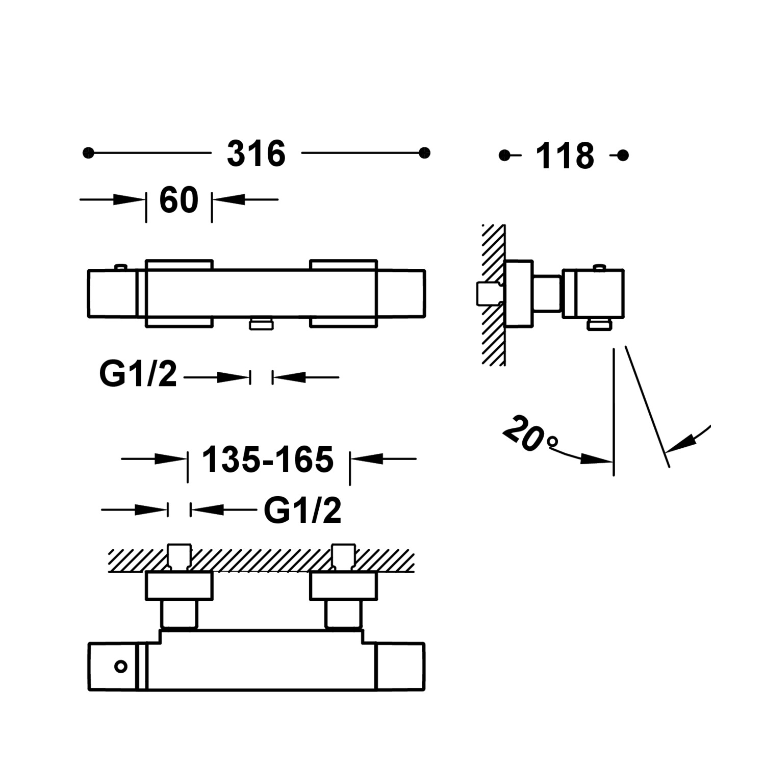 Настенный термостатический смеситель TRESMOSTATIC для ванны и душа-20217409OR TRES Thermostatic - Вид №1