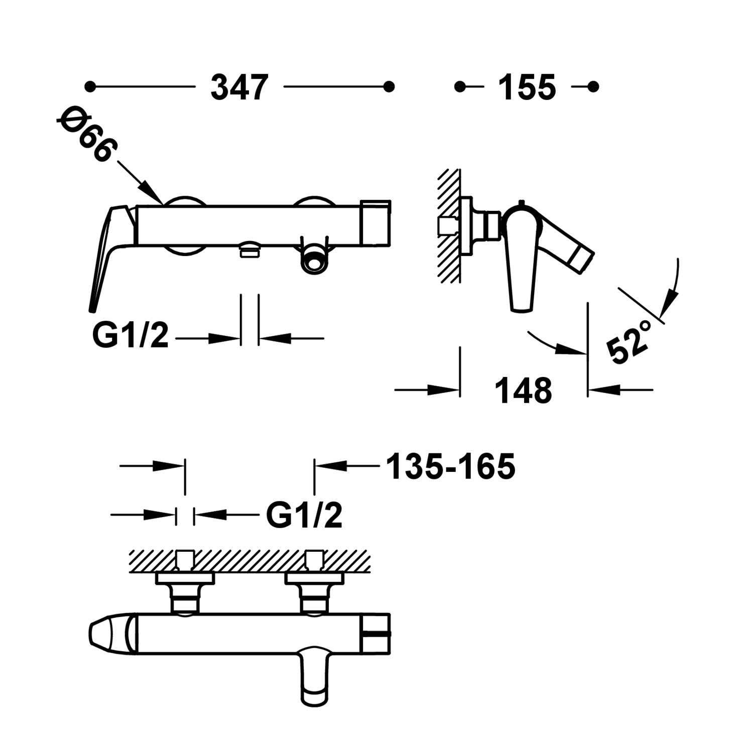 Настенный смеситель FUJI с одной ручкой для ванны и душа-28117001AC TRES - Вид №1