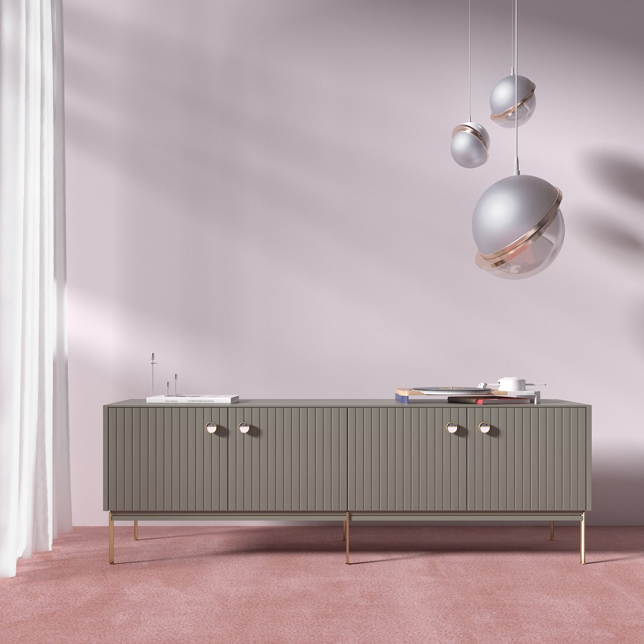 Тумба под телевизор серо-зеленая 180х60 см Mio BRAGIN DESIGN LIVING 00-3974674 Зеленый;серый - Вид №1