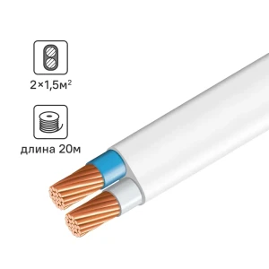 Провод силовой ЭЛПРОМ ПуГВВ 2x1.5 мм² белый 20 м 89341777