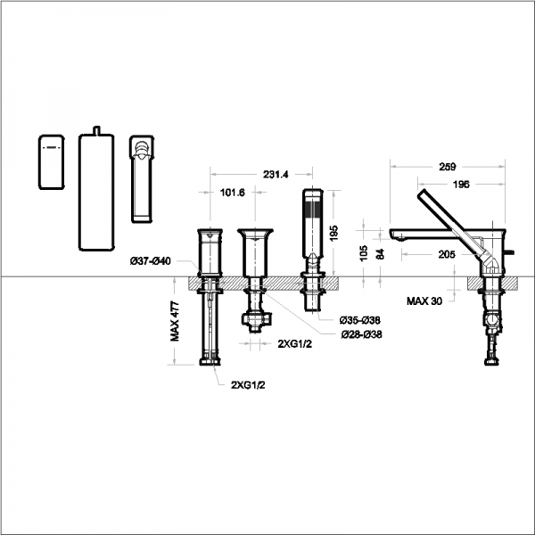 Смеситель на ванну  на три отверстия PHILLIS F556101C-2-ENG bravat - Вид №1