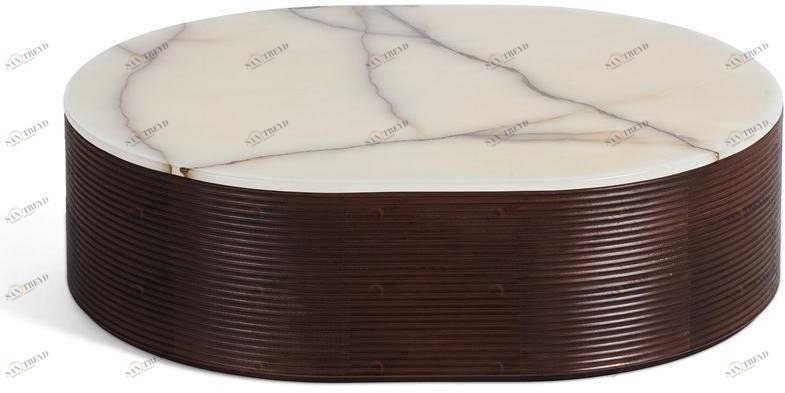 Milla & Milli Овальный журнальный столик из массива дерева с мраморной столешницей Waves sun-id-1390125