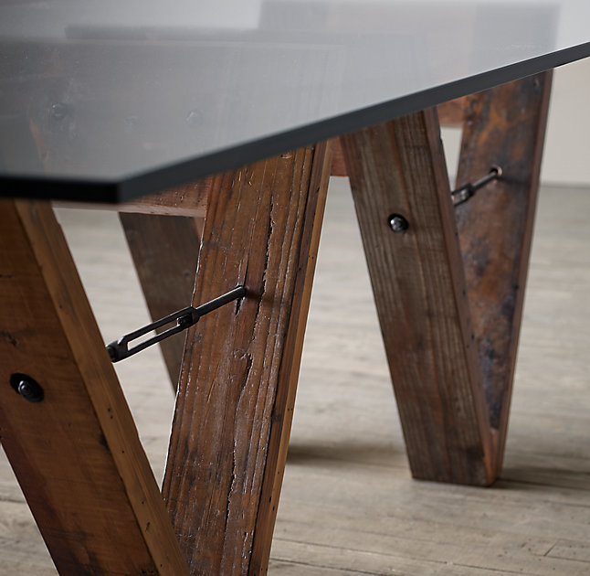 Обеденный стол стеклянный на двойном деревянном основании 152 см Wood and Glass ICON DESIGNE WOOD AND GLASS 178147 Коричневый;прозрачный  - Вид №2