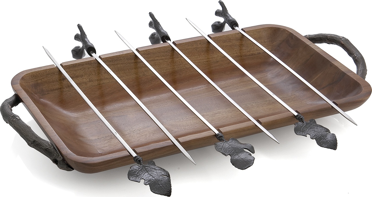 10548625 Michael Aram Блюдо прямоугольное глубокое со шпажками для гриля 55см "Лист инжира" 