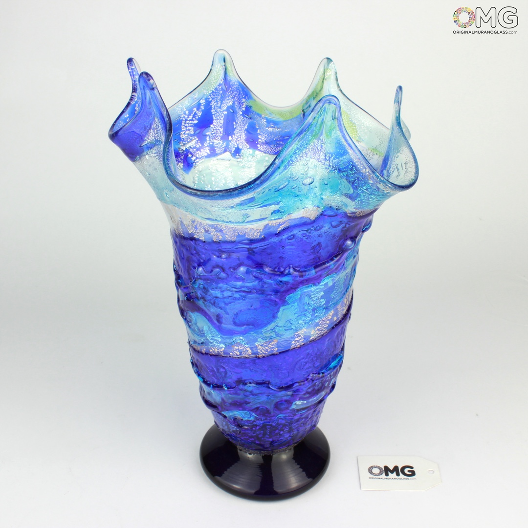 1832 ORIGINALMURANOGLASS Ваза Синие Волны Океана - сбруффи - муранское стекло 16 см  - Вид №1