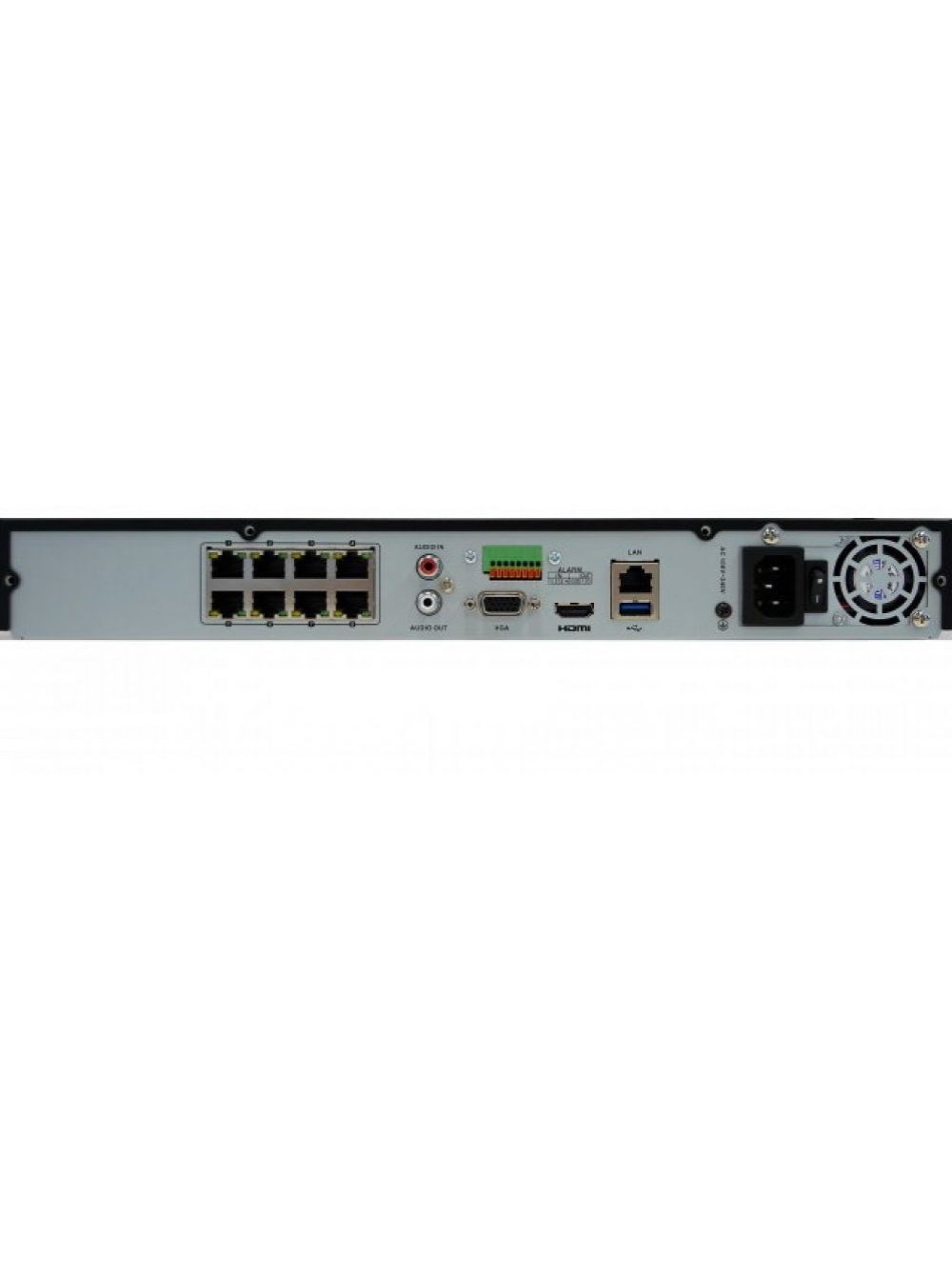 DS-N308/2P(B) 8-ми канальный ip-регистратор, видеовход 8 ip@8мп, аудиовход 1 rca, видеовыход 1 vga, 1 hdmi 4к, аудиовыход 1 rca, h.265+/h.265/h.264+/h.264, вх поток 80 мб/с, исх поток 80 мб/с, разрешение записи до 8мп, синхр.воспр. 1 канал@8мп, 4 канала@1 Santreyd  - Вид №1