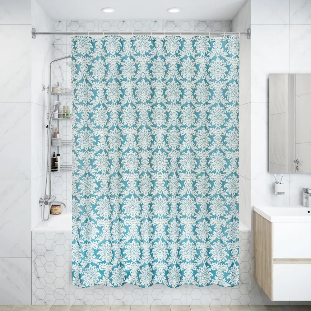 Штора для ванны Ardea SWC-90 с кольцами 180х200 см, полиэстер, цвет белый/серый SWENSA STLM-2041551