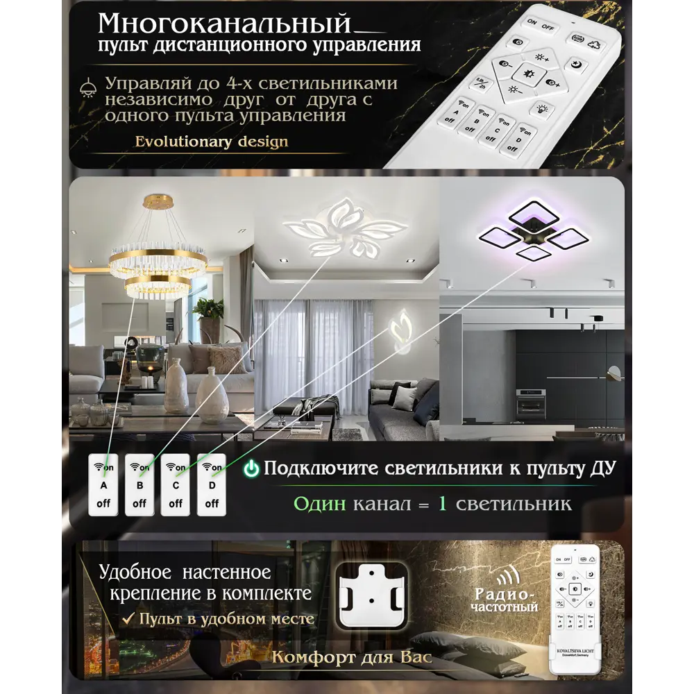 Люстра подвесная Natali Kovaltseva Innovation Style с пультом 32 м² регулируемый белый свет, хром, управление со смартфона STLM-2203557 - Вид №7