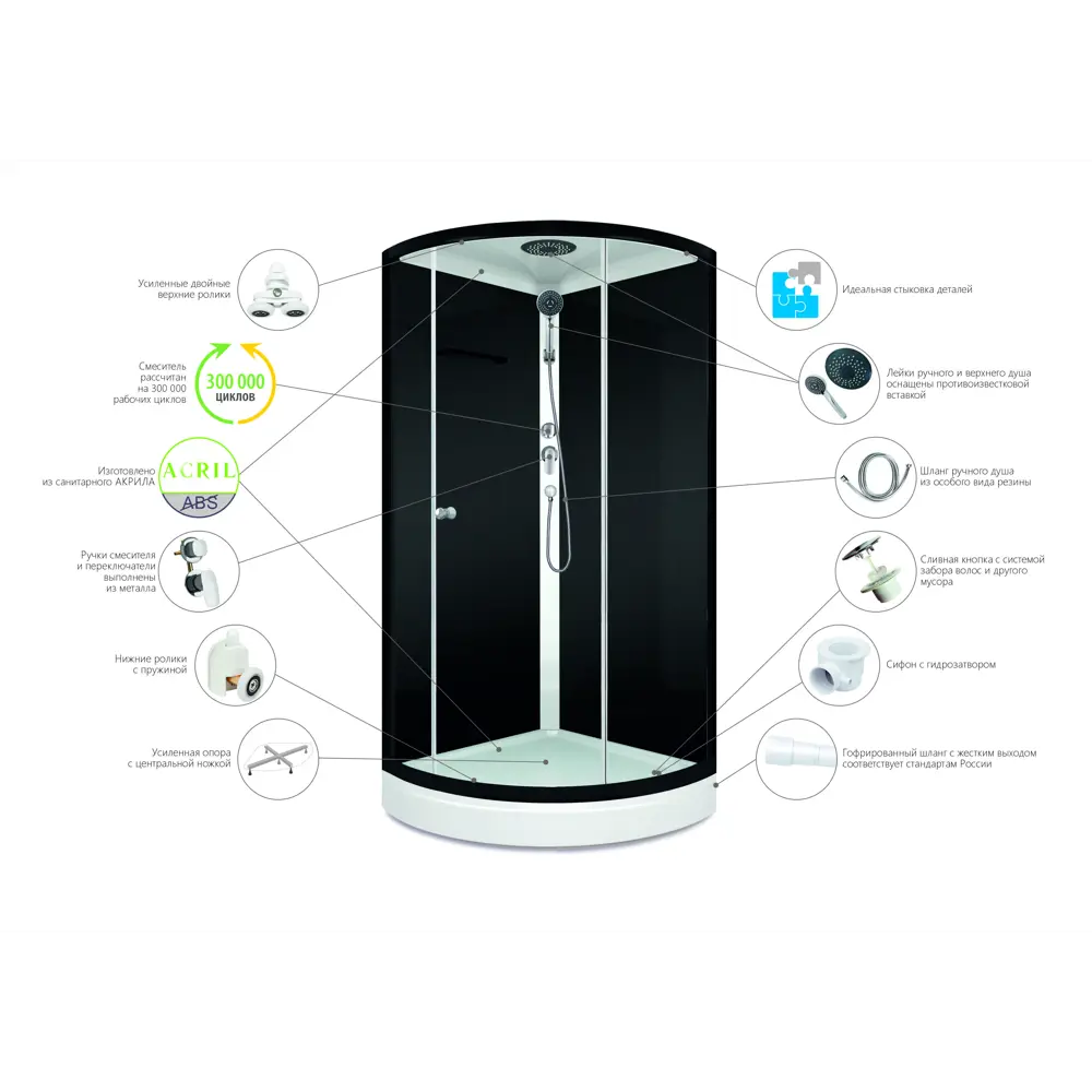 Душевая кабина DOMANI-SPA Simple с гидромассажем 90×90 см черная 87210063 STLM-1002969 - Вид №4