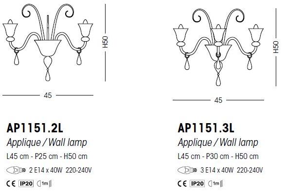 Cangini & Tucci Настенный светильник из дутого стекла с фиксированным кронштейном Anastasia Ap1151.2l - Вид №1
