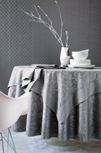 OMB_MG_240 Скатерть серо-бежевый 170/240 + 8 салфеток 100% хлопок жаккард Blanc des Vosges