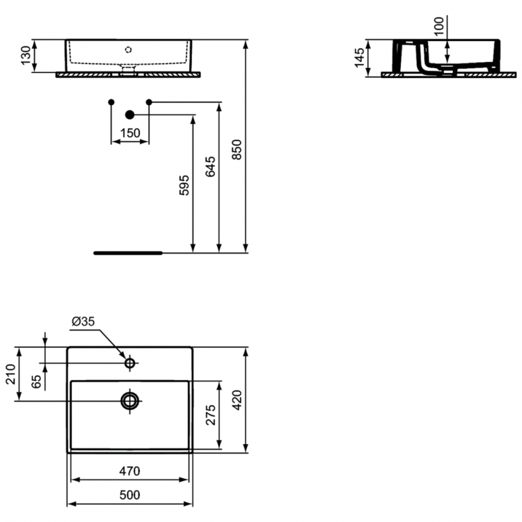 K081601 Прямоугольная раковина-чаша 50X42 см Ideal Standard STRADA - Вид №4