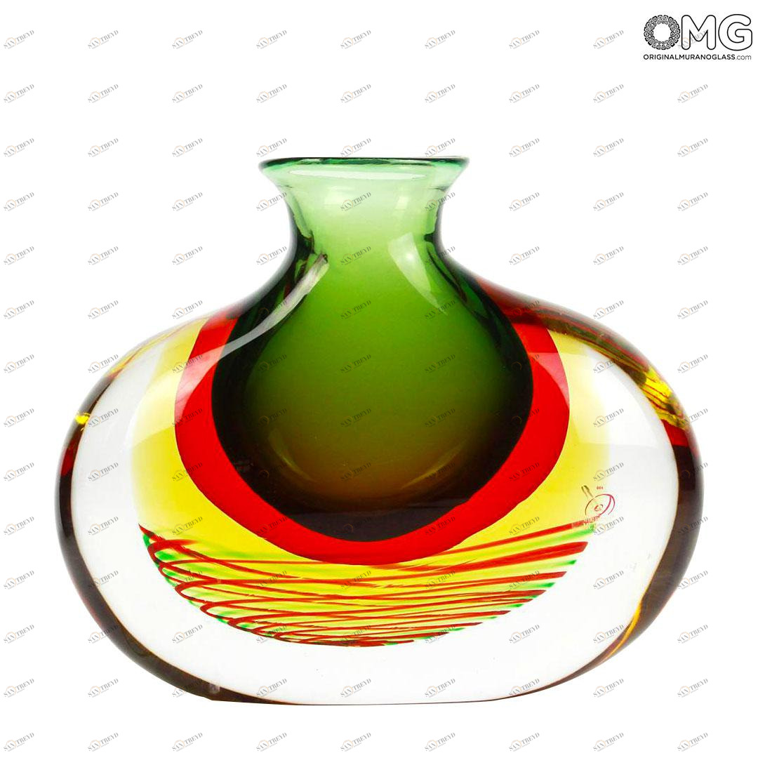 1708 ORIGINALMURANOGLASS Ваза Зелёный закат - соммерсо - муранское стекло 28 см 