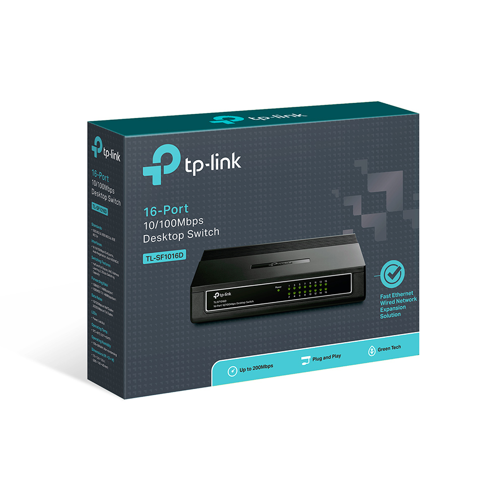 TL-SF1016D 16-port 10/100m desktop switch,16 10/100m rj45 ports, plastic case TP-Link Santreyd  - Вид №3