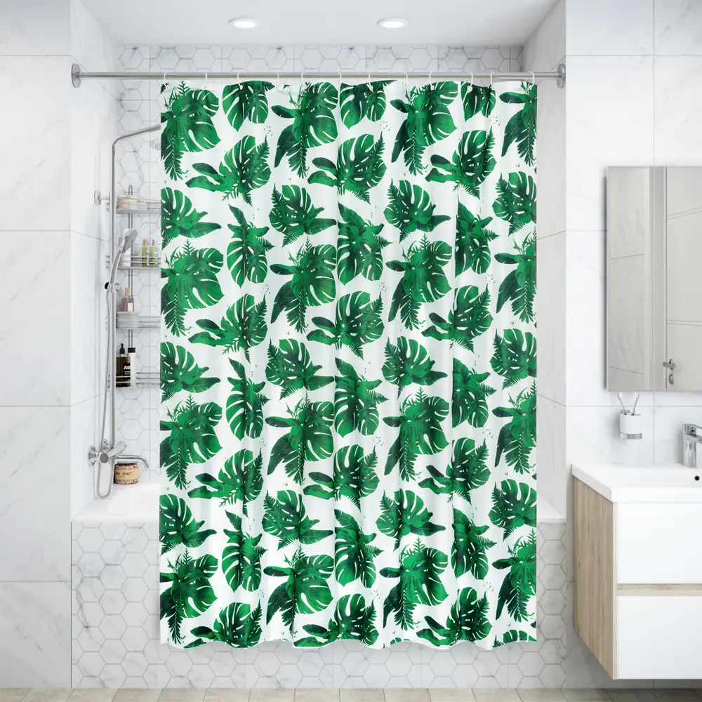 Штора для ванны Manu 180x200 см, полиэстер, цвет белый/зелёный 82355498 STLM-2154002 WESS