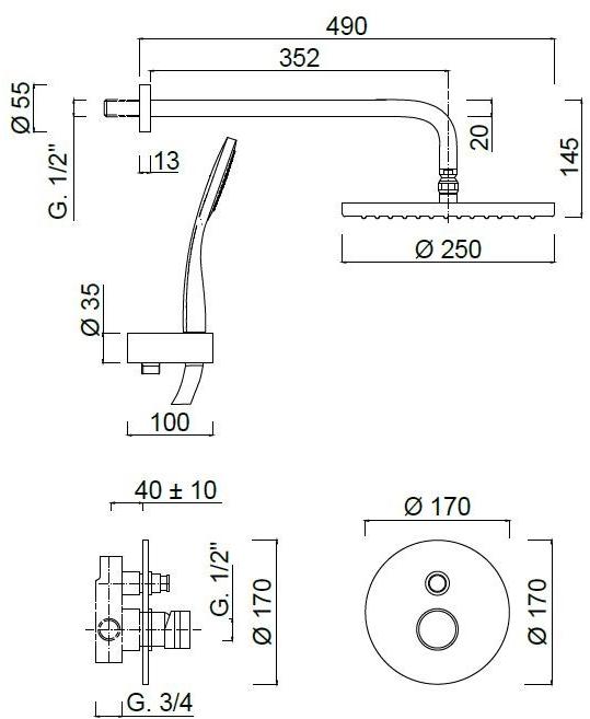 Rubinetteria Giulini Душевой набор, однорычажный, с переключателем и лейкой Myring Fmr0013kb - Вид №1