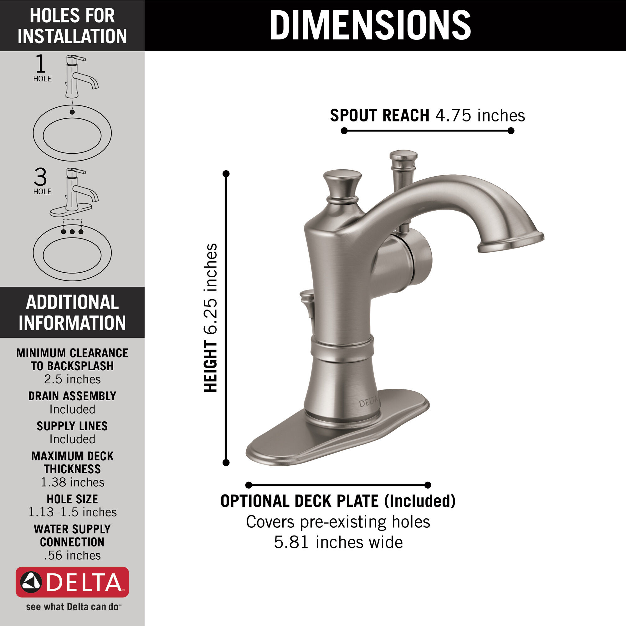 15757LF-SP Смеситель Centerset с одной ручкой Delta Faucet Valdosta Матовый никель Spotshield  - Вид №2