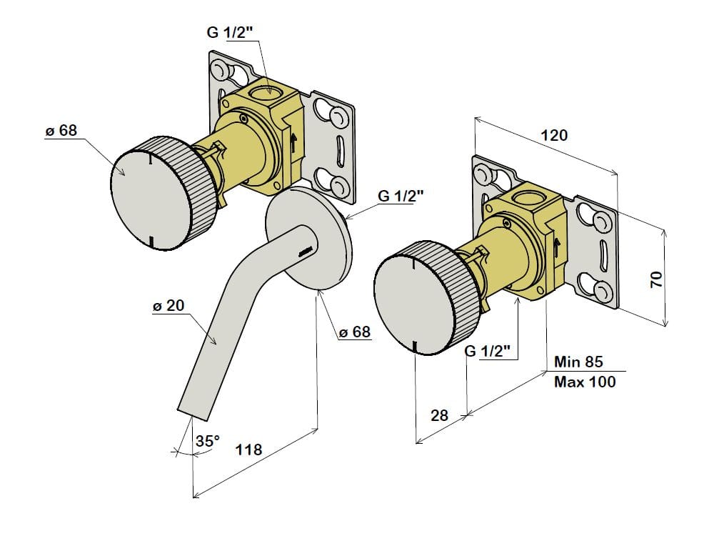Смеситель для раковины из нержавеющей стали с 3 отверстиями Amphora Reel ARCH-00087690 - Вид №3