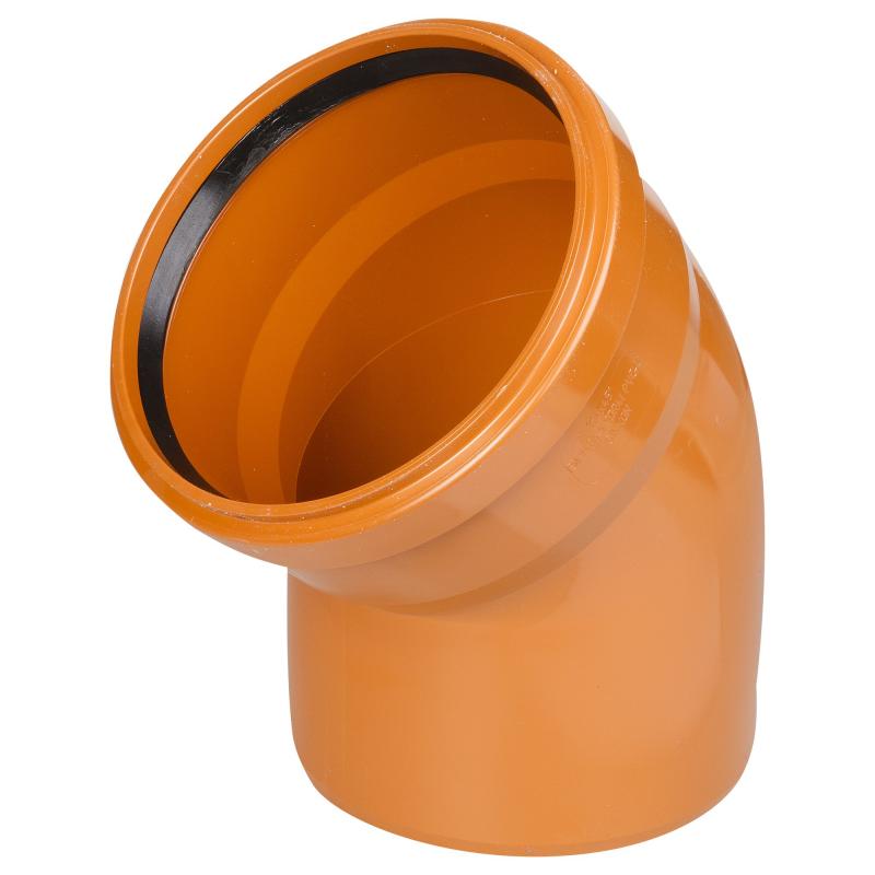 Отвод канализационный ПВХ 160мм 45° рыжий Политек 6386 - Вид №1