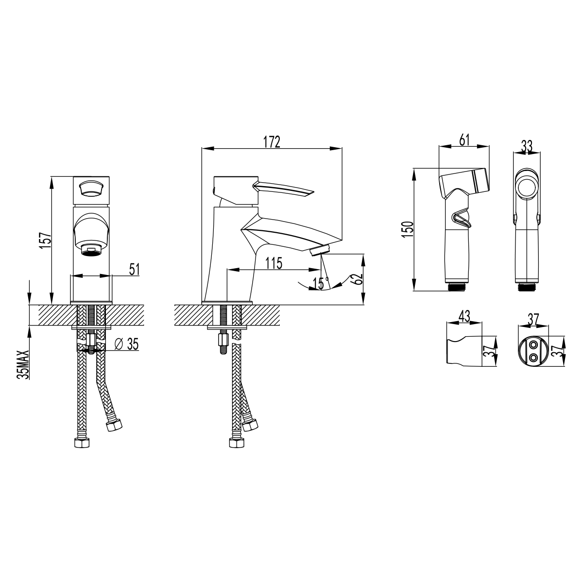 LM3216C Смеситель Atlantiss для раковины с гигиеническим душем LEMARK ATLANTISS  - Вид №1