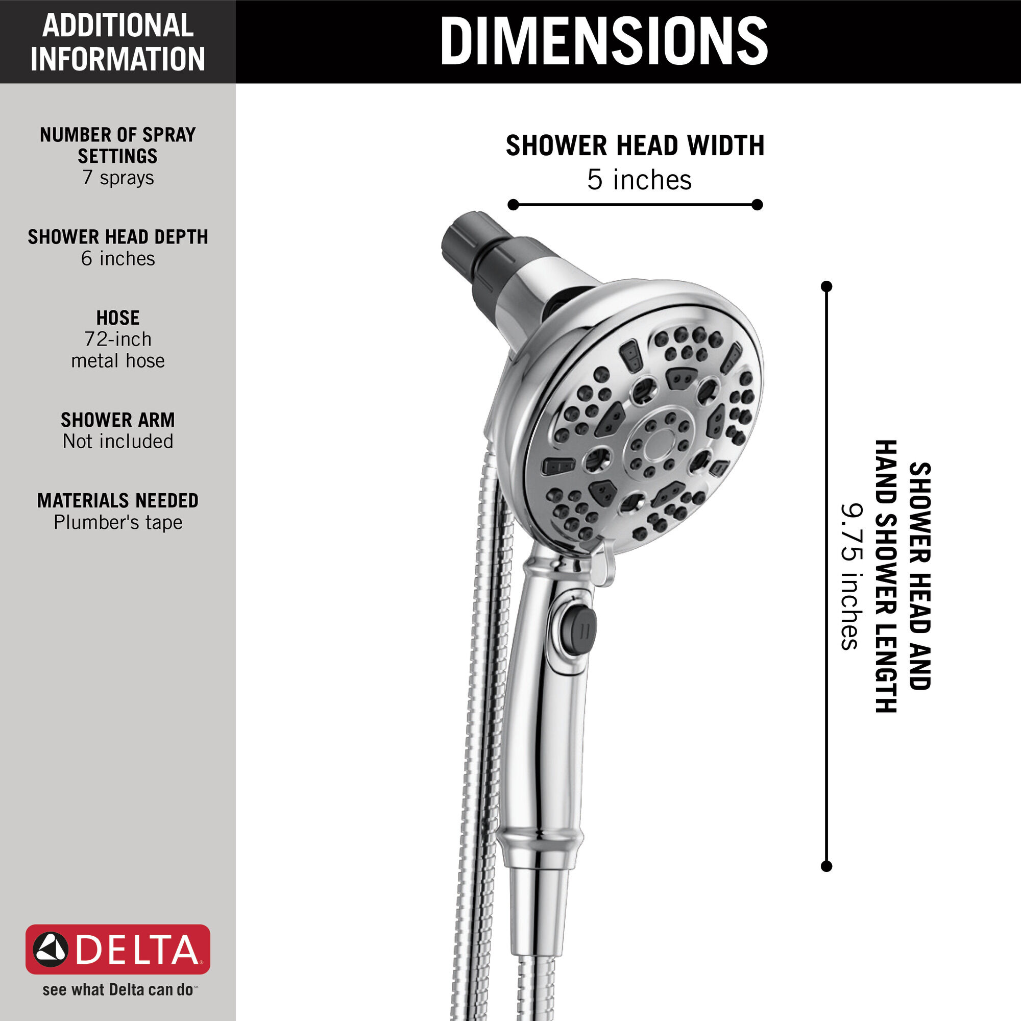 75506 Ручной душ SureDock ™ с 7 настройками Delta Faucet DELTA Хром - Вид №7