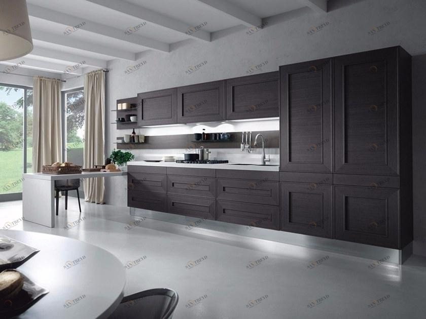 Composit Кухня из фанерованной древесины с полуостровом без ручек Melograno sun-id-1346229