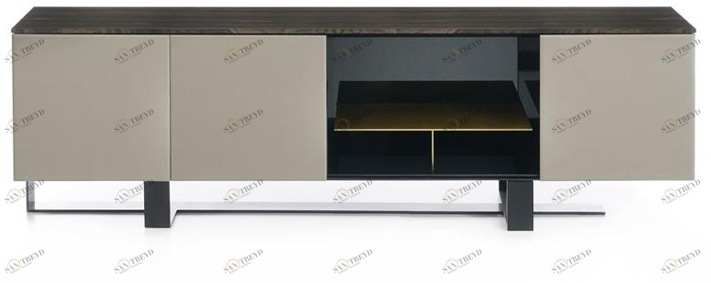 ENNE Комод из дерева с мраморной столешницей и дверцами, обтянутыми кожей Frame sun-id-1361567