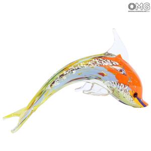 2296 ORIGINALMURANOGLASS Скульптура из муранского стекла Разноцветный дельфин 20 см