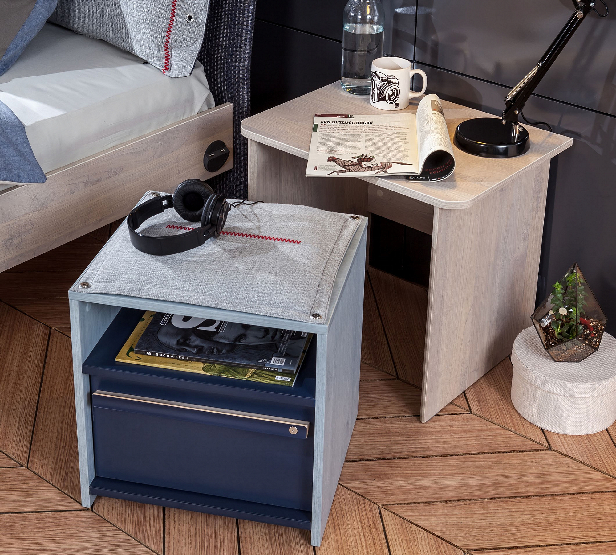 Прикроватная тумбочка-трансформер с полкой Trio CILEK TRIO 00-3832598 Синий;бежевый Santreyd - Вид №2