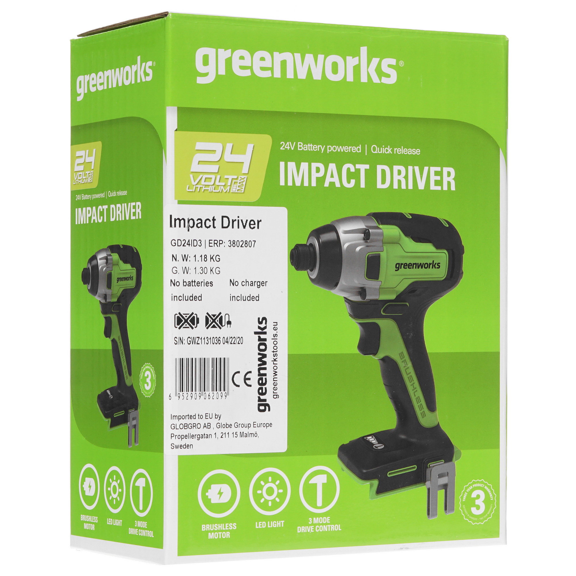 Винтоверт GreenWorks GD24ID3 24V , Без ЗУ, Без АКБ 8196543 STDN-0049313 - Вид №6