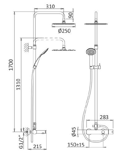 Душевая колонна со смесителем для ванны CEZARES CZR-B-CVD-NOP  - Вид №1