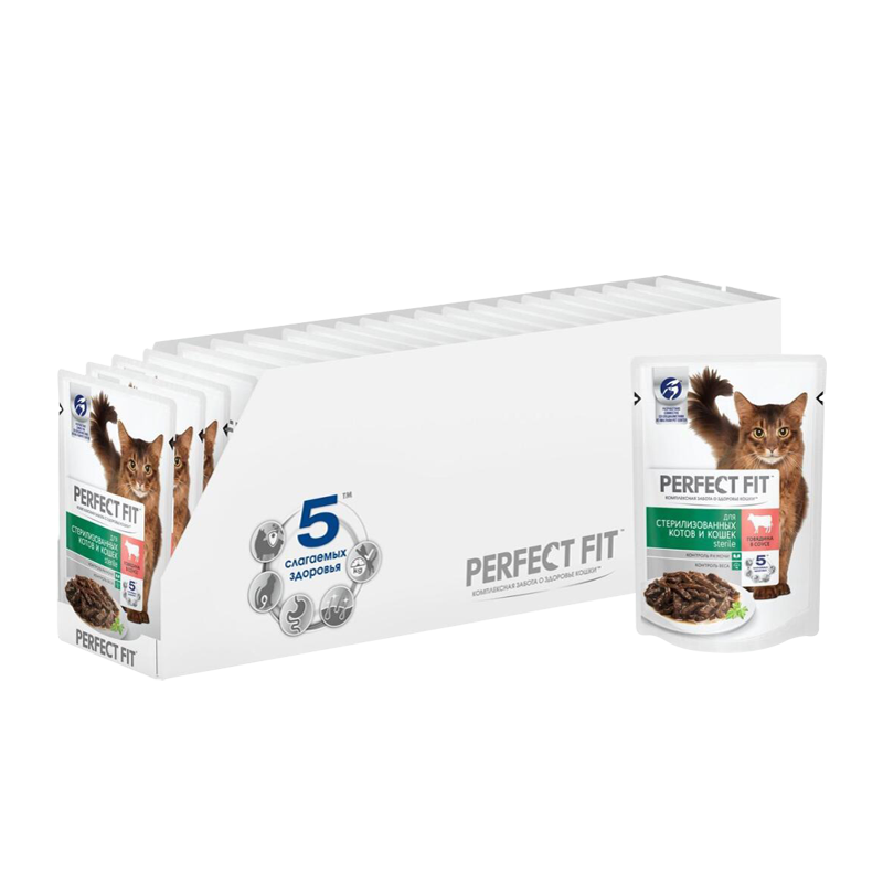 ПР0045634*24 Корм для кошек для стерилизованных, говядина в соусе пауч. (упаковка - 24 шт) Perfect Fit 
