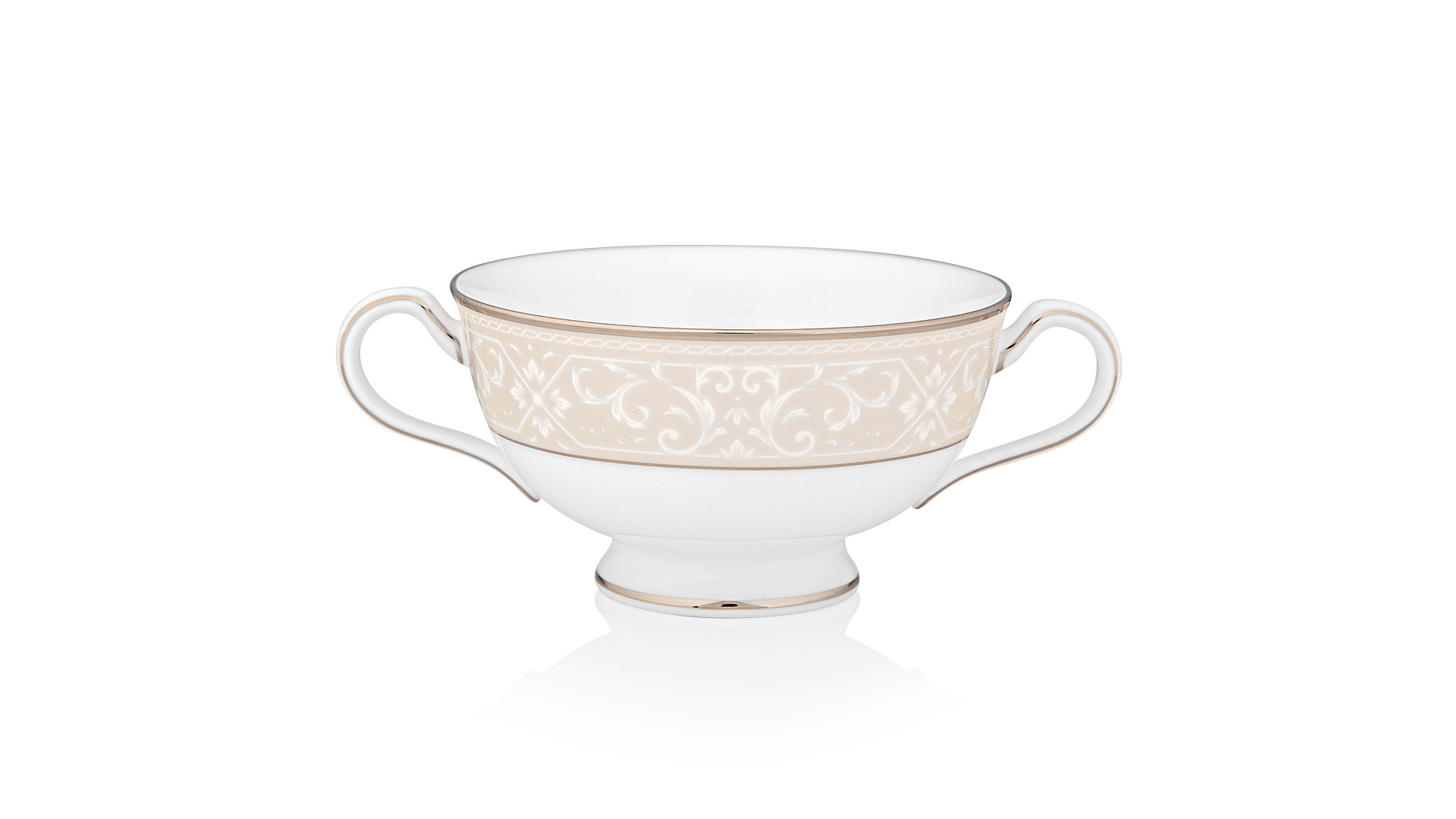 1051735 Noritake Чашка суповая с блюдцем Noritake "Монтвейл, платиновый кант" 210мл Фарфор костяной  - Вид №1