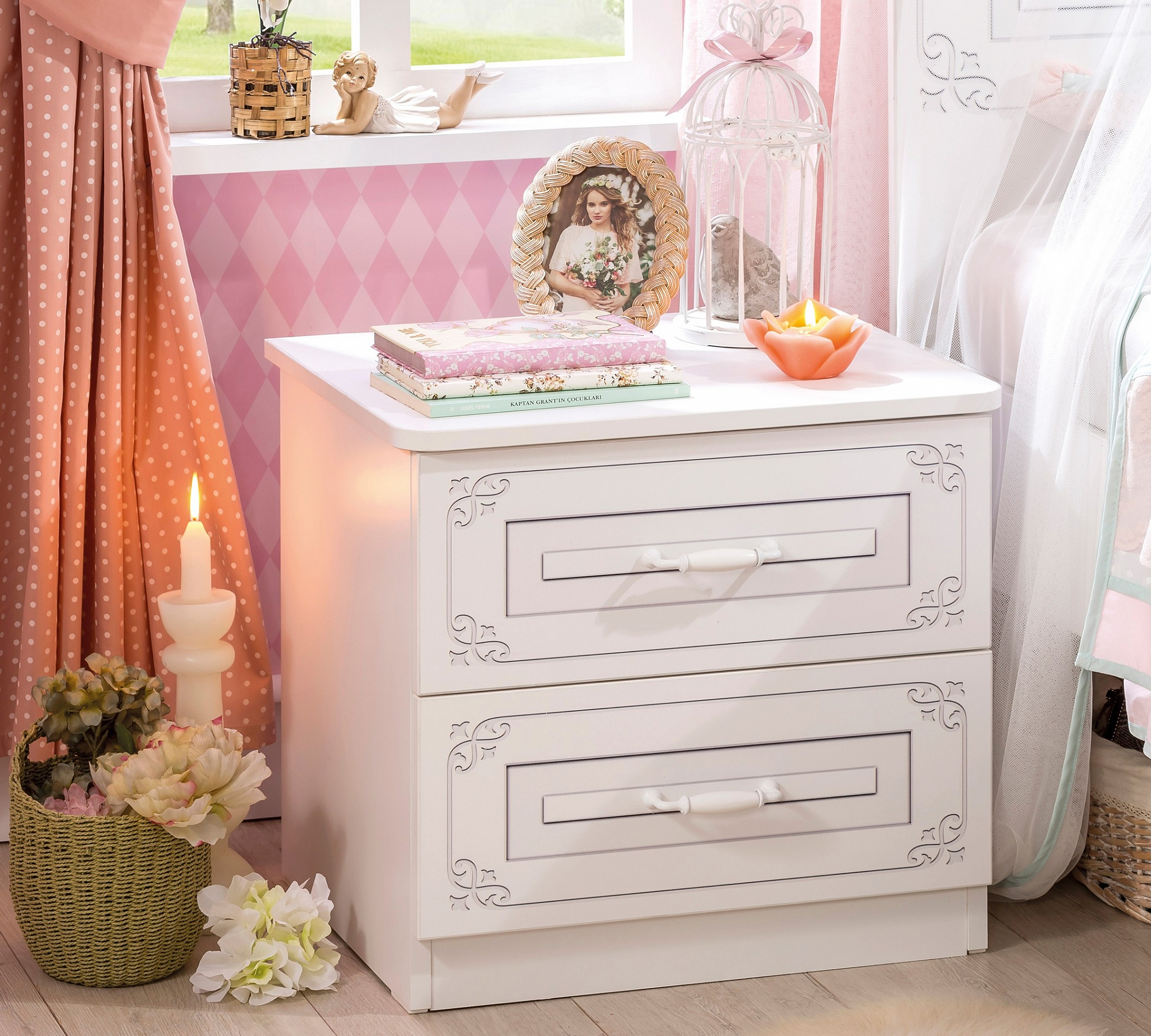 Прикроватная тумбочка белая с 2 ящиками Selena CILEK SELENA 00-3832594 Белый Santreyd - Вид №2