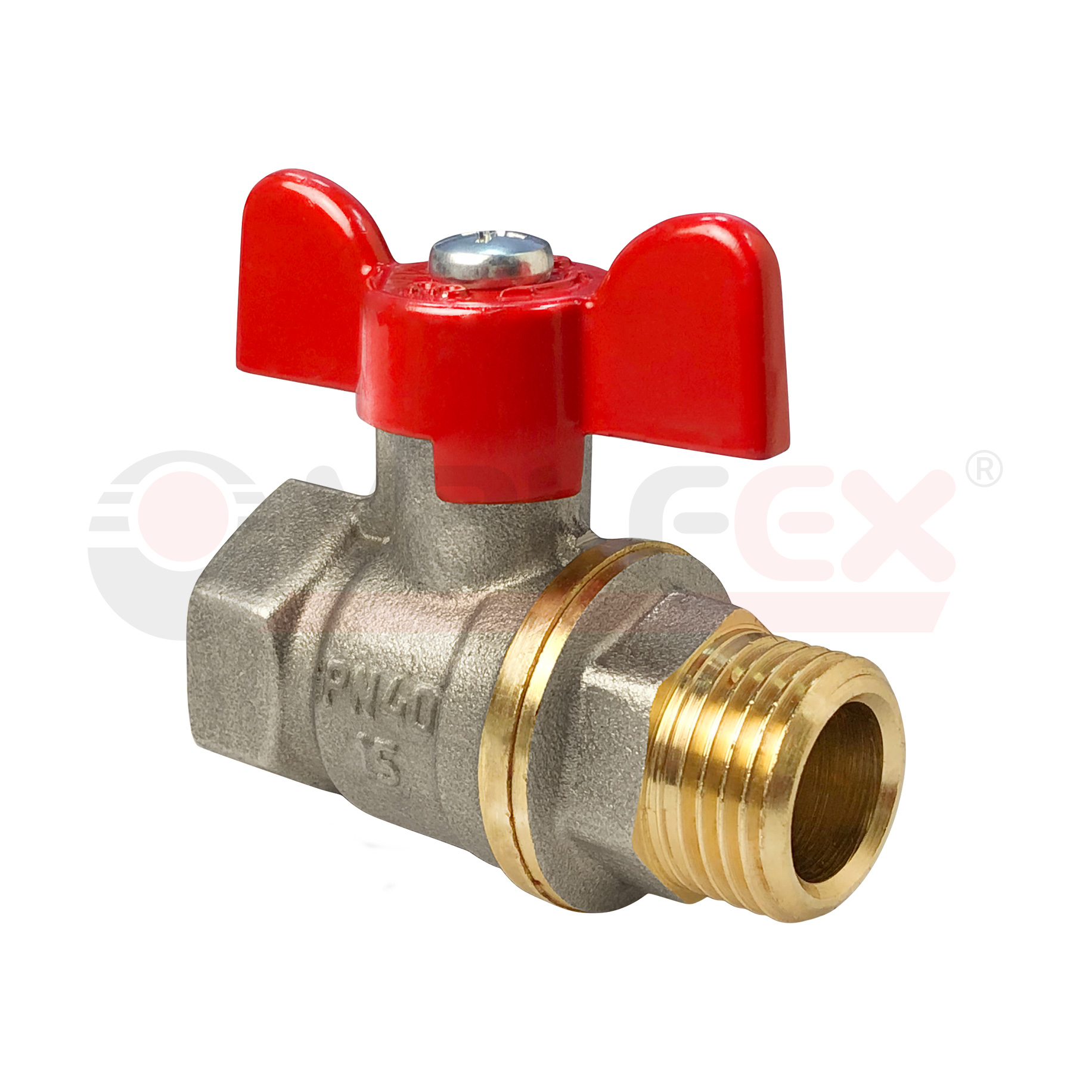 VF.218.NB1.034 Valfex Кран шаровой (с никелевым покрытием), ручка-бабочка (внутр.-наруж.)  3/4" 