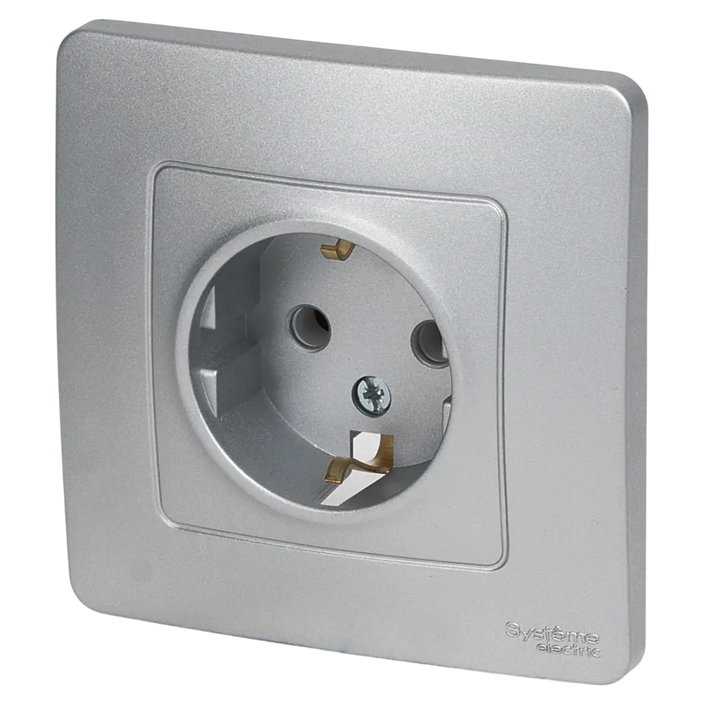 Розетка встраиваемая Systeme Electric Blanca с заземлением цвет алюминий 86728844 STLM-2206719  - Вид №1