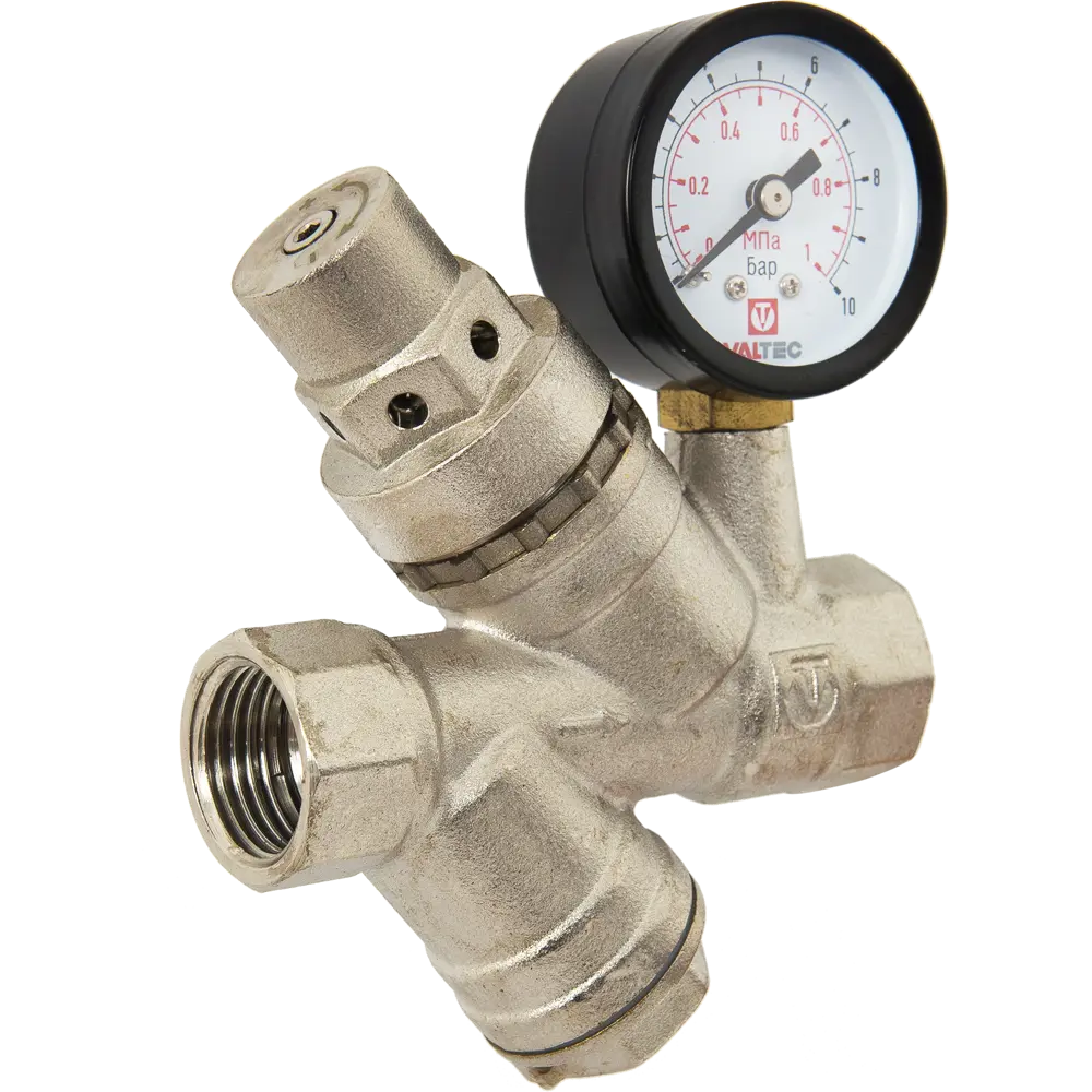 Редуктор давления Valtec с манометром 1/2", никелированная латунь VT.082.N.04 82164852 STLM-2085653 
