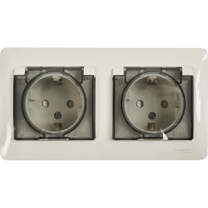 Розетка двойная встраиваемая Systeme Electric Glossa с заземлением со шторками IP44 цвет молочный