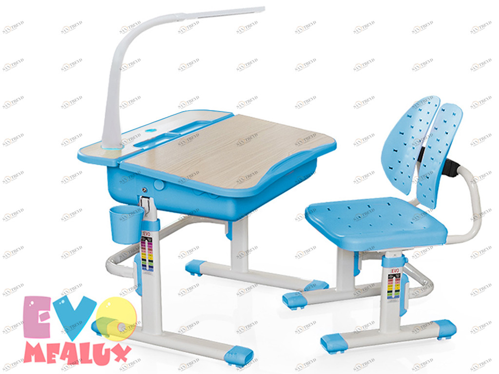 Растущая парта и стул EVO-03, с лампой, клен, голубая MEALUX EVO  261450 Голубой;молочный Santreyd 