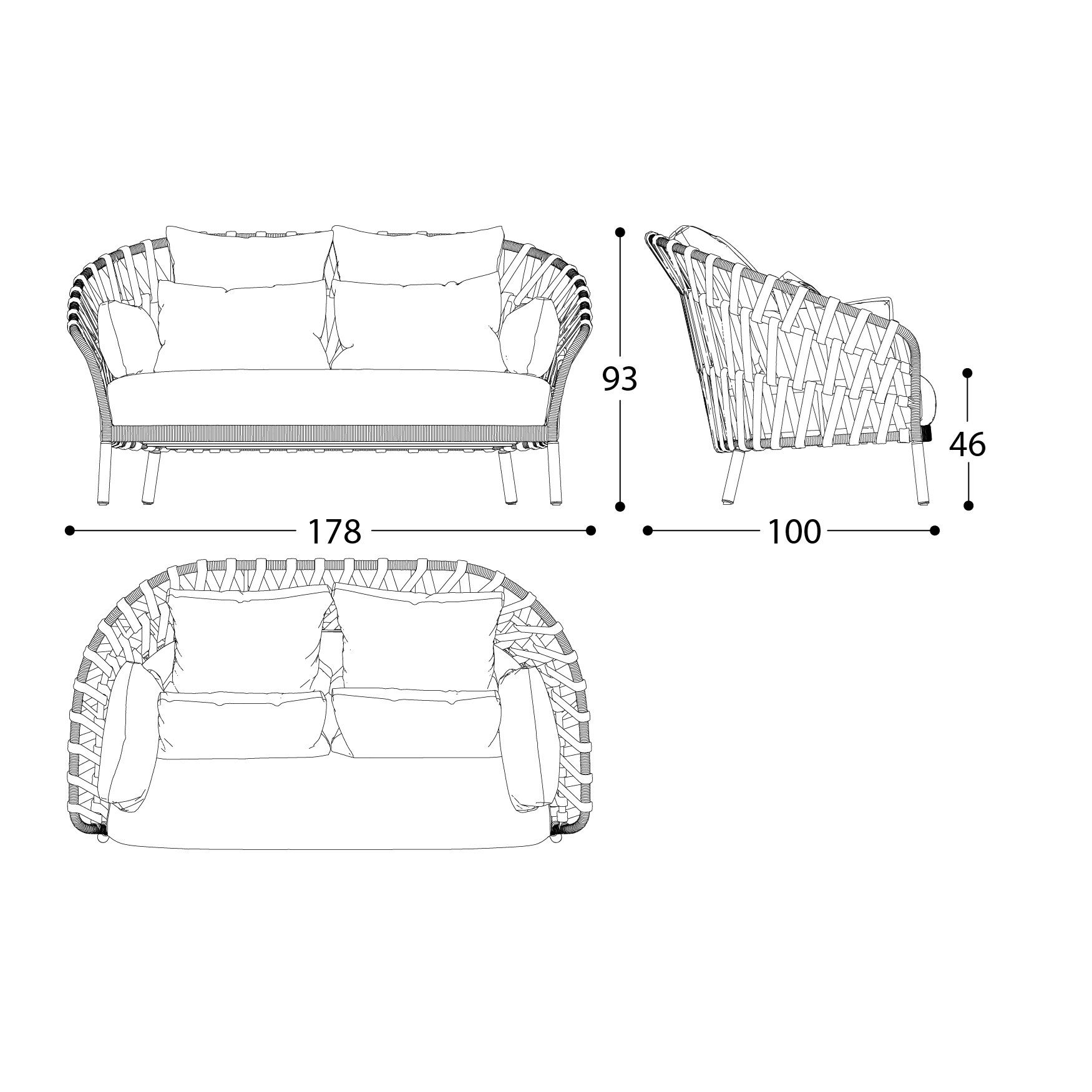 2-местный акриловый тканевый садовый диван Varaschin Эмма Кросс ARCH-00077430 - Вид №12