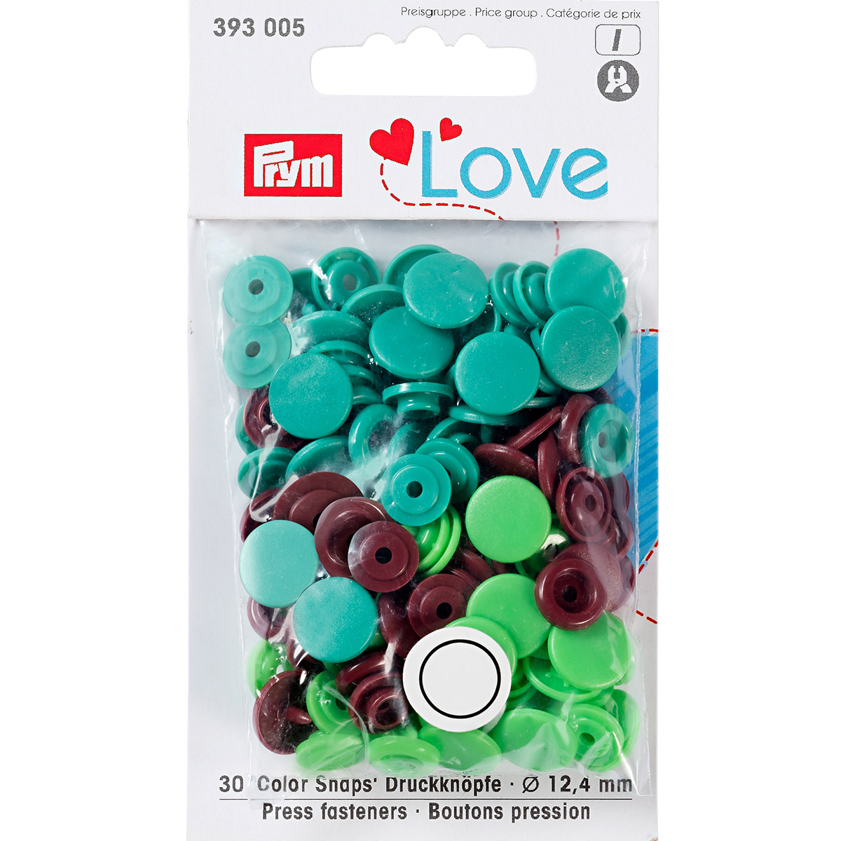393005 Кнопка PL Color Snaps пластик d 12.4 мм 30 шт. св.зеленые/зеленые/коричневые PRYM Prym Love 