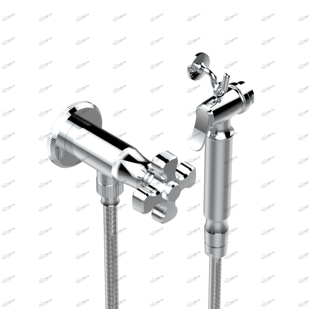 A54-5840/8 Душ гигиенический: вентиль, 1.25 м шланг, крючок, вывод для душа и лейка с клапаном (возможны только следующие покрытия A02, B01,C01, D03, E02, F01, G01,G02) Thg-paris Art Déco Хром A54 5840/8 A02 CAT.A