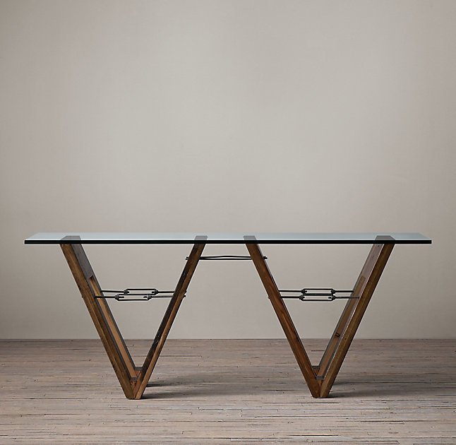 Обеденный стол стеклянный на двойном деревянном основании 213 см Wood and Glass ICON DESIGNE WOOD AND GLASS 178145 Коричневый  - Вид №2