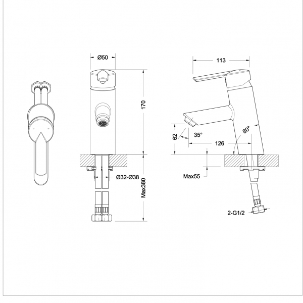 Cмеситель для ванной комнаты на раковину низкий VARUNA F1134187CP bravat  - Вид №2