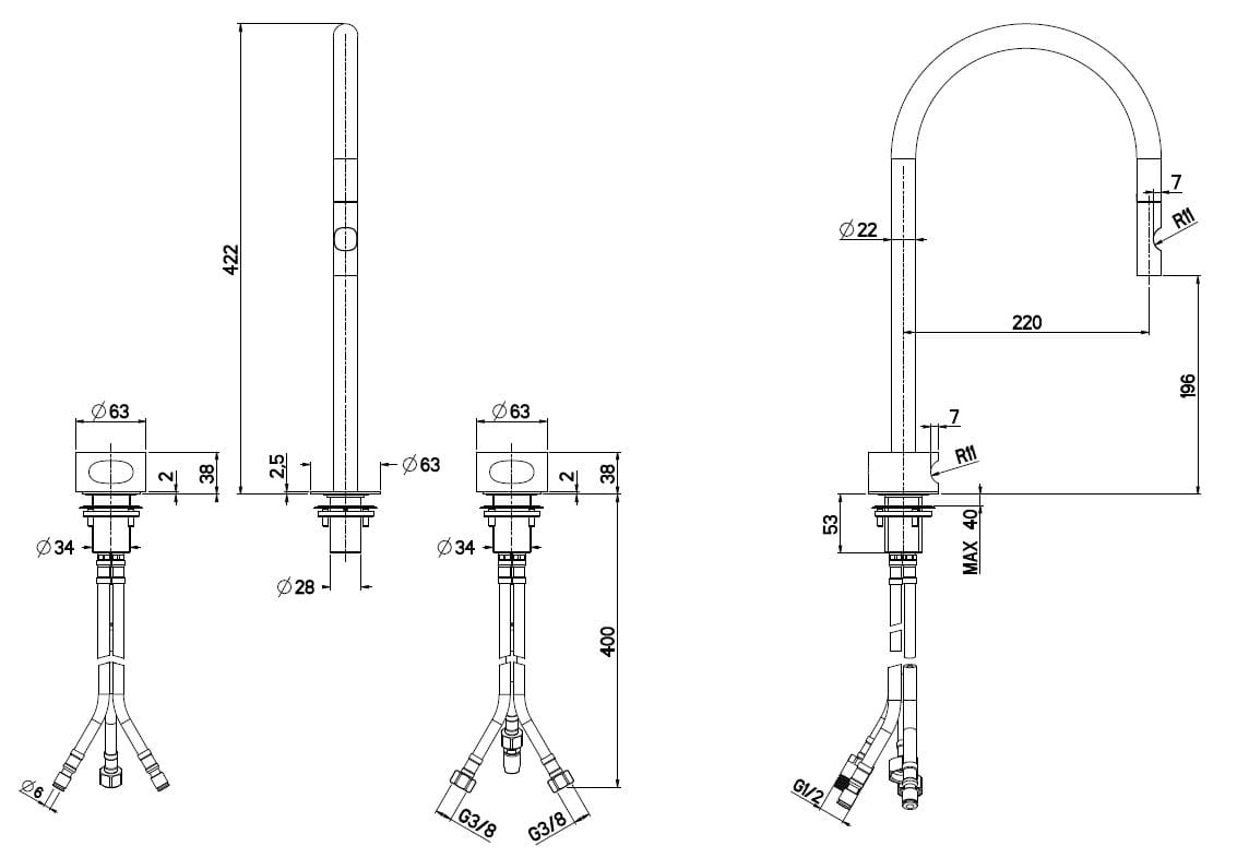 Смеситель для кухни из нержавеющей стали со съемным ручным душем Quadrodesign IdealAqua ARCH-00070750 - Вид №5