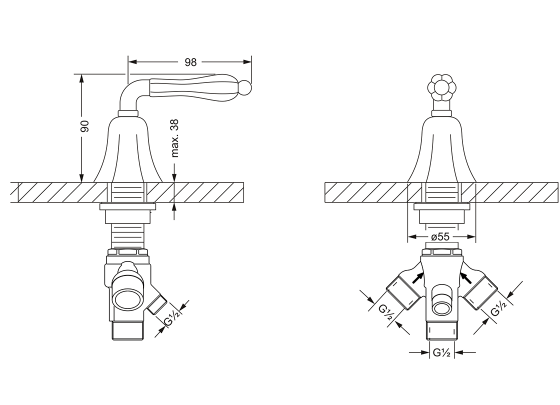 Переключатель на два положения ½", монтаж на борт ванны JOERGER Albano 608.40.750.000 - Вид №1