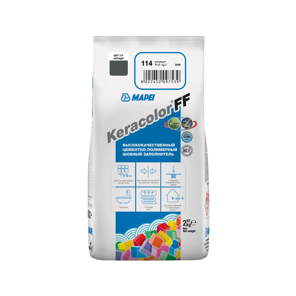 Затирка цементная MAPEI Keracolor FF Антрацит для плитки и мозаики 81981435 STLM-0016526 - Вид №2