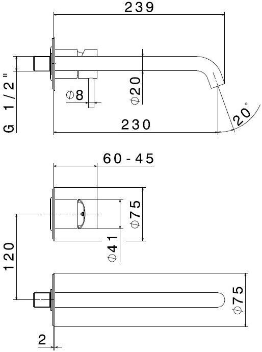 newform Смеситель для умывальника из нержавеющей стали настенный X-steel 316 69630ex - Вид №1